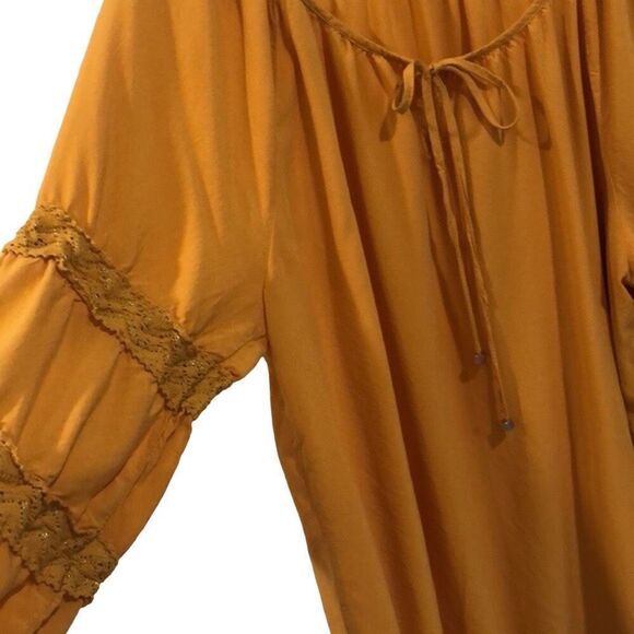 Adrienne Vittadini 2X rayon blend sunshine Yellow Peasant Poofy Sleeve Bohemian - Picture 2 of 16